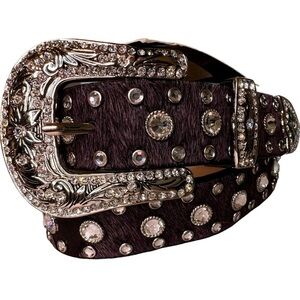 NWT Leather and Natural Hide Western Show Belt with  Rhinestones